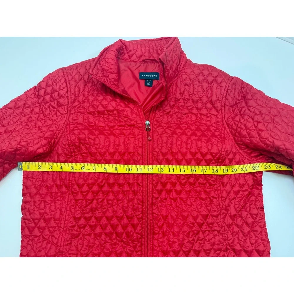 Lands End Kids Red Quilted PrimaLoft Full Zip Jacket Mock Neck‎ Size L 14-16